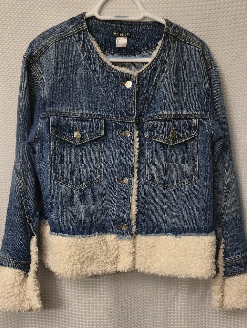 Venus Blue Denim Sherpa Trim Jacket Size Large